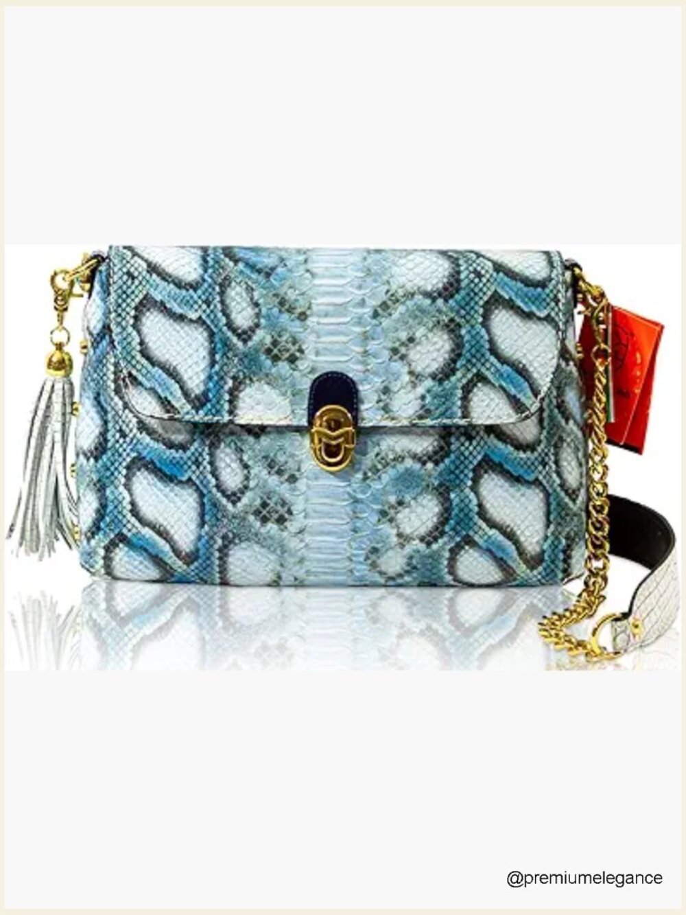 Medium Tote Crossbody Bag Foldover Clutch Italian Python Embossed Leather
